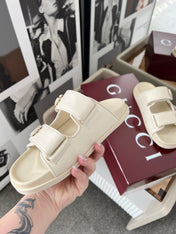 DOUBLE G CRYSTAL FLAT SANDALS IN IVORY SOFT LAMBSKIN