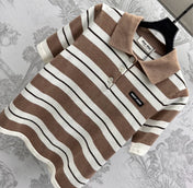 Miu 25 Polo T-Shirt Brown mix Beige Virgin Wool 233466