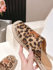 CELINE 25S LES ESPADRILLES MULE IN LEOPARD PRINTED HAIRY CALFSKIN