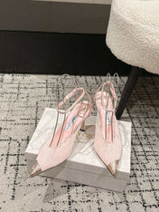 JIMMY CHOO 26S SLINGBACK HEELS 95 MM IN LIGHT PINK LACE