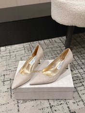 JIMMY CHOO 26S HIGH HEELS 65 MM IN CHAMPAGNE GOLD GLITTER