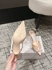 JIMMY CHOO 26S SLINGBACK HEELS 65 MM IN LIGHT NUDE PINK FABRIC