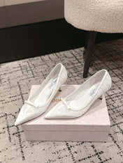 JIMMY CHOO 26S POINTED-TOE HIGH HEELS 65 MM IN WHITE FABRIC