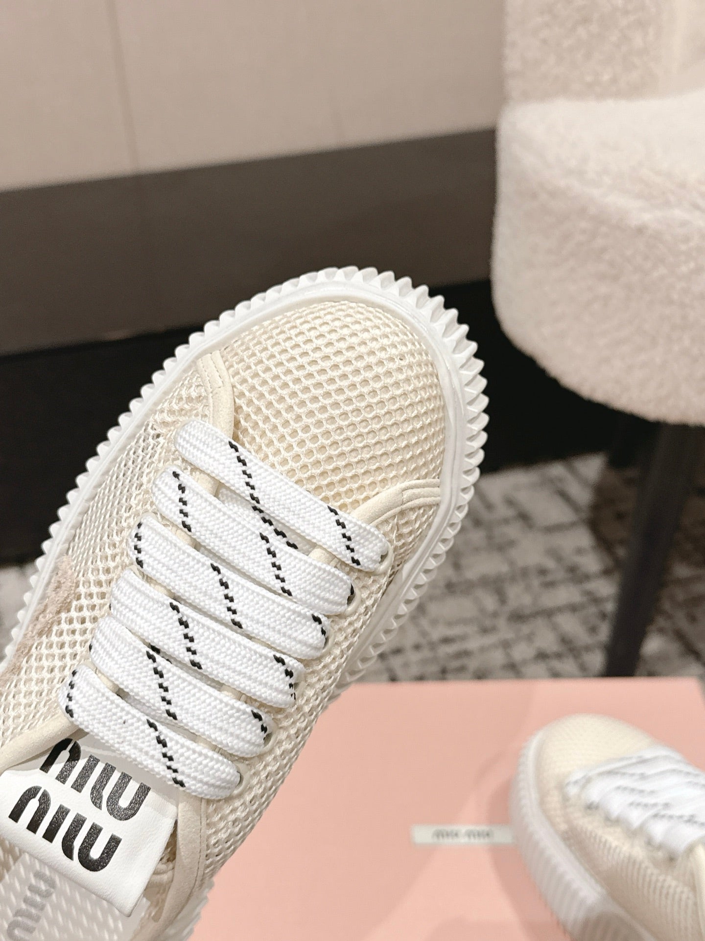 MIUMIU 26S SNEAKER MULES 45MM IN LIGHT BEIGE MESH