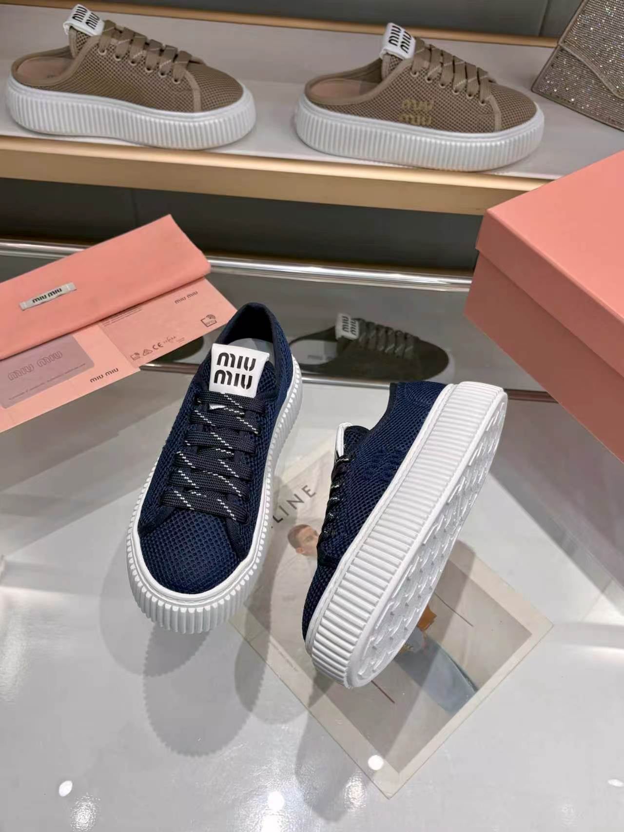 MIUMIU 26S SNEAKER 45MM IN NAVY BLUE MESH FABRIC