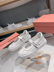 MIUMIU 26S MARY JANE BALLERINAS IN WHITE CALFSKIN