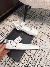 BIKER BALLET FLATS IN WHITE CALFSKIN