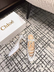 CHLOÉ 26S LACE-UP HEELS 60 MM IN WHITE CALFSKIN