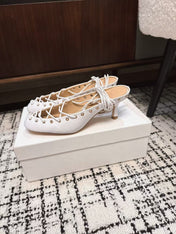 CHLOÉ 26S LACE-UP HEELS 60 MM IN WHITE CALFSKIN