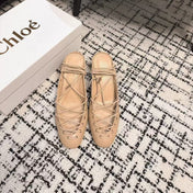 CHLOÉ 26S LACE-UP HEELS 60 MM IN NUDE BEIGE CALFSKIN