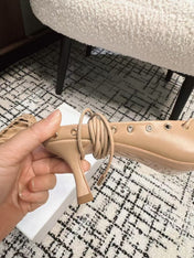 CHLOÉ 26S LACE-UP HEELS 60 MM IN NUDE BEIGE CALFSKIN