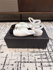 FLAT SLINGBACKS IN WHITE MIX BLACK CALFSKIN