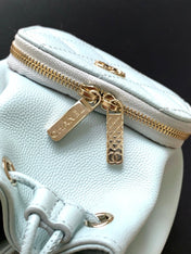 CHANEL 25S MINI BUCKET BAG 12 IN LIGHT BLUE CALFSKIN GOLD HARDWARE