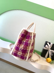 CHANEL 25S SHOPPING BAG 40 IN DARK PINK MIX WHITE TWEED