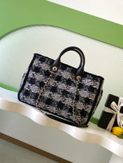 CHANEL 25S SHOPPING BAG 40 IN BLACK MIX GREY TWEED