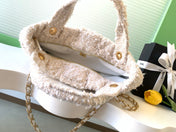 CHANEL 25S BOW BAG 38 IN CREAM WHITE TWEED WITH GOLD HARDWARE