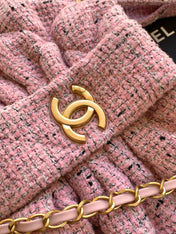 CHANEL 25S BOW BAG 38 IN PINK TWEED WITH GOLD HARDWARE