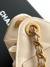 CHANEL 25S HOBO BAG 22 IN LIGHT BEIGE CAVIAR LEATHER WITH GOLD HARDWARE