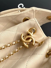 CHANEL 25S HOBO BAG 22 IN LIGHT BEIGE CAVIAR LEATHER WITH GOLD HARDWARE