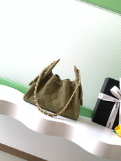 CHANEL 25S HOBO BAG 22 IN MOSS GREEN SUEDE WITH GOLD HARDWARE
