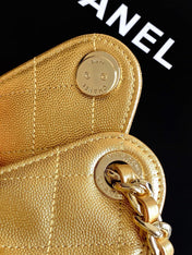 CHANEL 25S HOBO BAG 30 IN METALLIC GOLD CAVIAR LEATHER