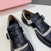 UNIQUE THICK-SOLED OXFORD SHOES BLACK MIX CREAM CALFSKIN