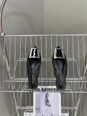 SL SQUARE BUCKLE SLINGBACK BLACK POLISHED CALFSKIN