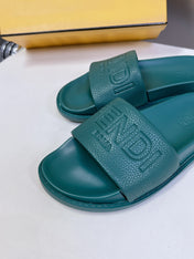 FENDI ROMA SLIDES IN TEAL GREEN LAMBSKIN LEATHER