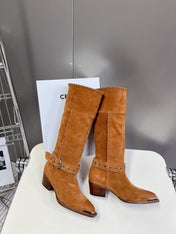 CELINE 25S BULKY LACED UP BOOTS 45MM IN BURNT ORANGE SUEDE