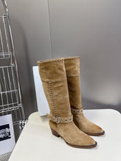 CELINE 25S BULKY LACED UP BOOTS 45MM IN LIGHT BROWN SUEDE