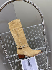 CELINE 25S BULKY LACED UP BOOTS 45MM IN LIGHT BROWN SUEDE