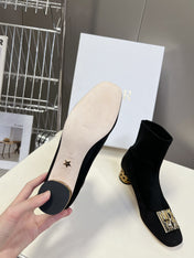 ICON HEELED ANKLE BOOT BLACK SUEDE 4 CM WITH GOLD LOGO
