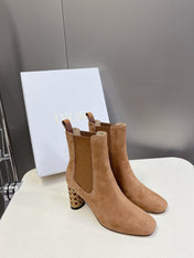 ICON HEELED ANKLE BOOT CIDER BROWN SUEDE 8 CM