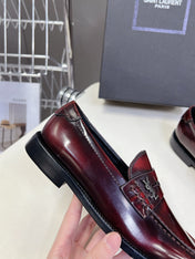 YSL 25S SAINT LAURENT LOAFERS IN TORTOISESHELL CRIMSON GLOSSY CALFSKIN