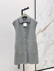 HERMES 25S SLEEVELESS WOOL VEST COAT WITH BOW BELT 96700
