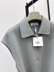 HERMES 25S SLEEVELESS WOOL VEST COAT WITH BOW BELT 96700