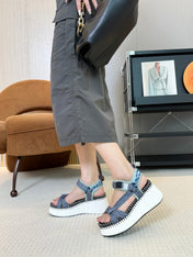 NAMA WEDGE SANDALS IN GREY FABRIC AND WHITE RUBBER