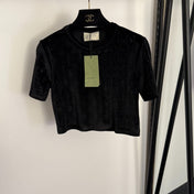 GUCCI 26S SHORT-SLEEVE VELVET TOP WITH RHINESTONES 181