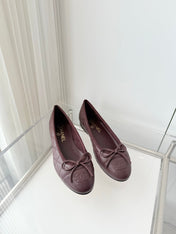 CHANEL 26S BALLET FLATS IN BURGUNDY RED QUILTED CALFSKIN WITH BOW