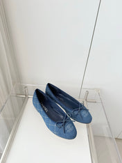 CHANEL 26S BALLET FLATS IN BLUE DENIM WITH BOW