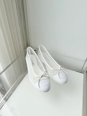 CHANEL 26S BALLET FLATS IN WHITE MESH TOE CAP AND BOW