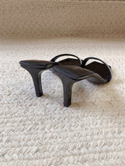 HIGH MULES WITH SQUARE TOE IN BLACK GLOSSY CALFSKIN