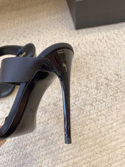 MARTHA POINTED OPEN-TOE HIGH MULES IN BLACK SILK