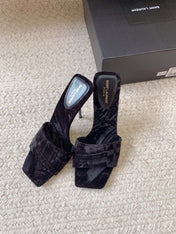 HIGH HEEL SLIDES IN BLACK VELVET