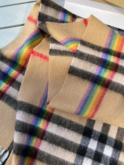 CHECK SCARF 200 CM IN CAMEL BEIGE MIX BLACK CASHMERE 394753
