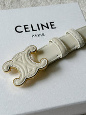 TRIOMPHE BELT 24MM IN WHITE CALFSKIN WITH LEATHER BUCKLE