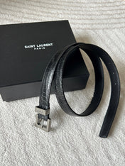 YSL 25S BELT 20 MM IN BLACK EMBOSSED CALFSKIN 543673