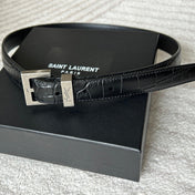 YSL 25S BELT 20 MM IN BLACK EMBOSSED CALFSKIN 543673