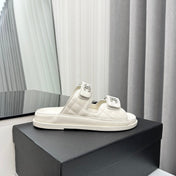 dad sandals white lambskin interwoven leather cc