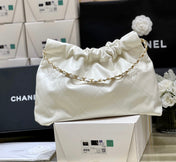 CC 19 HOBO BAG 43CM WHITE GOATSKIN GOLD HARDWARE